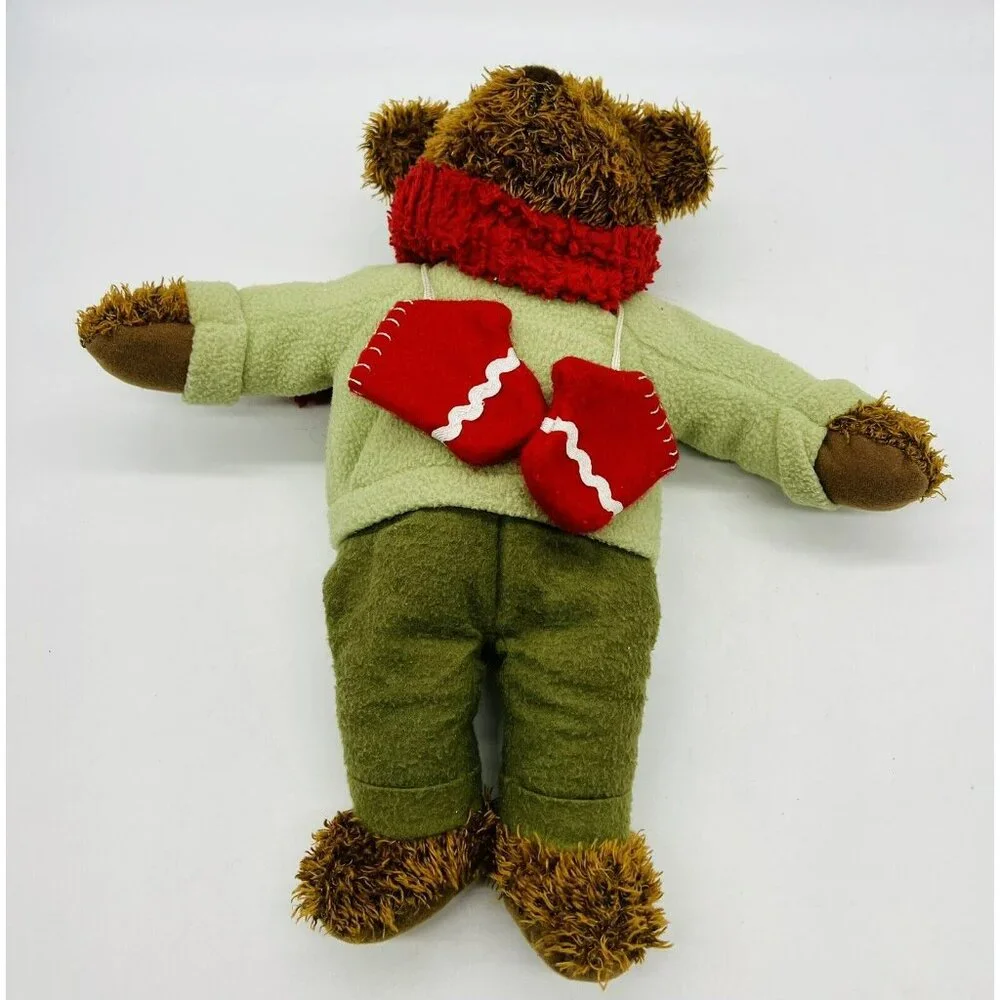 Hallmark Teddy Bear Plush Red Scarf and Mittens with Green Shirt Christmas‎